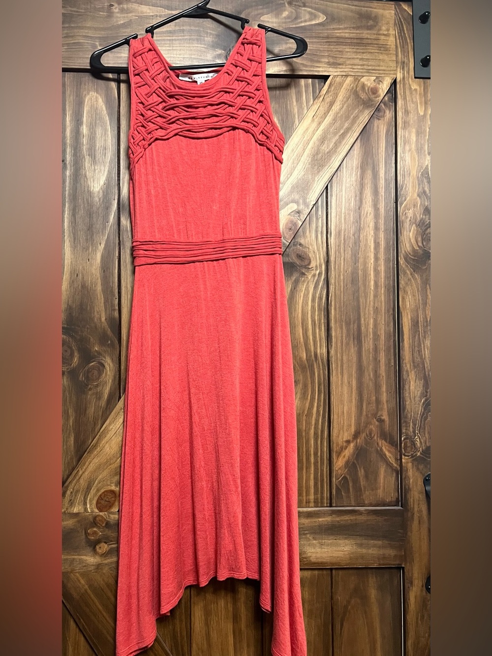 Max Studio Lattice Basketweave Neck Dress XS Coral Orange Sharkbite Midi